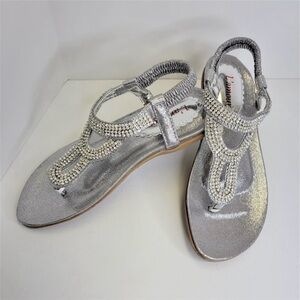 SILVER Rhinestones Adjustable Strap Size 7 Toe Post Summer Beach Womens Sandals